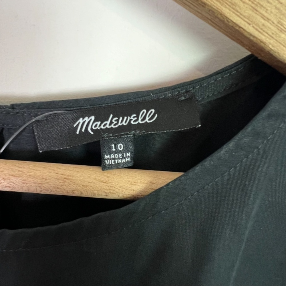 Madewell Women’s Black Poplin Crewneck Bubble Sleeve Mini Dress New Size 10 - Picture 7 of 9